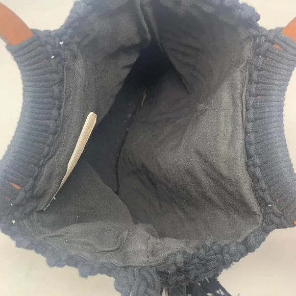 Danielle Nicole Macrame Fringe Tassel‎ Wooden Handle Crossbody Bag in Black - Picture 9 of 10